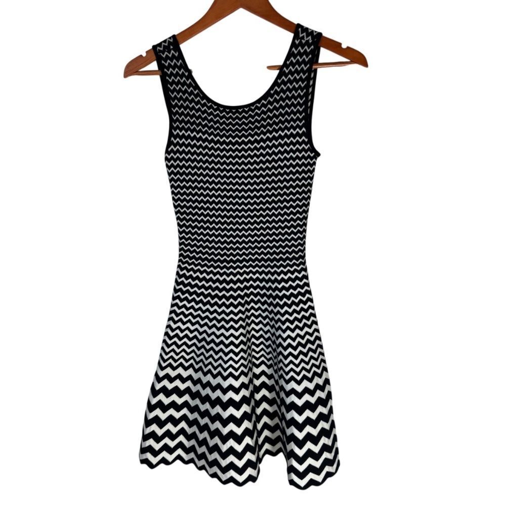 GiG Black/White Gradient Zig Zag Fit‎ Flare Dress Sz XS